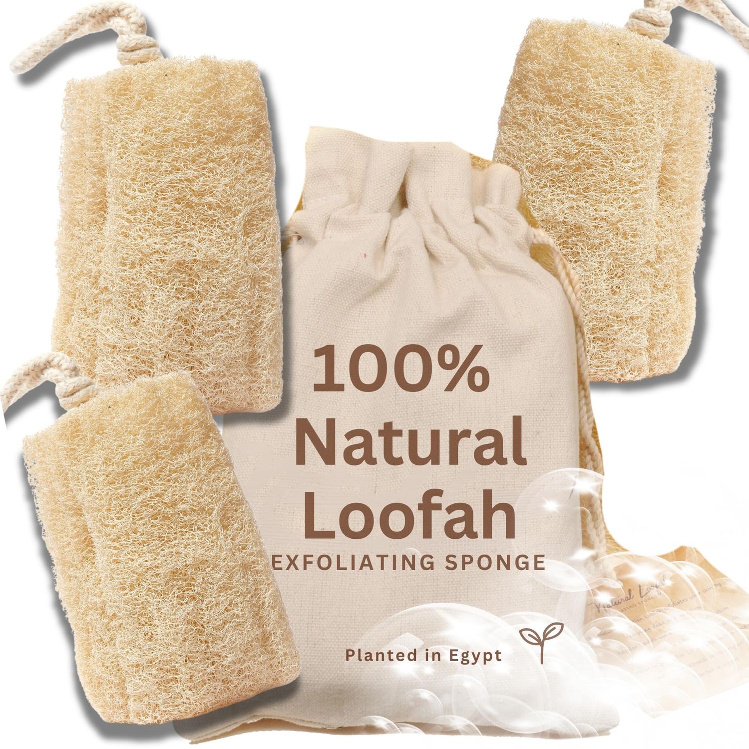 All Natural Loofah Sponge, Pack of 3 Real Egyptian Bath &amp; Shower Exfoliating Loofa Scrubber Sponges for Face, Back &amp; Body, Eco Friendly, No Toxic Chemicals, 6&quot; x 6&quot; by Crafts of Egypt