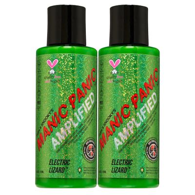 MANIC PANIC Electric Lizard Hair Color - Amplified - (2PK) Semi Permanent Hair Dye - Bright Neon Green Hair Color - Glows In Blacklight - Vegan, PPD &amp; Ammonia-free For Coloring Hair for Men &amp; Women