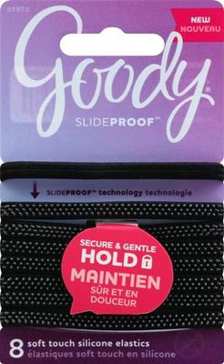 Goody Elastic Slideproof Bands, Black, 8 Ct