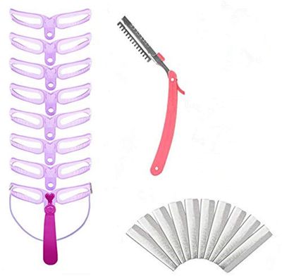 Eyebrow mold, 8 styles of eyebrow shape and eyebrow razor holder and 10 pieces of blade DIY beauty mold set shaping template, Shaping Templates,Eyebrow Stencils Reusable,DIY Makeup Tools