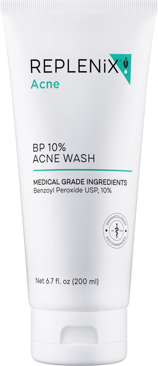 Replenix 10% Benzoyl Peroxide Wash, Advanced Acne Cleanser for Face and Body, 6.7 oz.