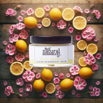 The Natural Deodorant Co, Clean Deodorant Balm Lemon &amp; Geranium 55g, Aluminium Free, Plastic Free, All Day Protection