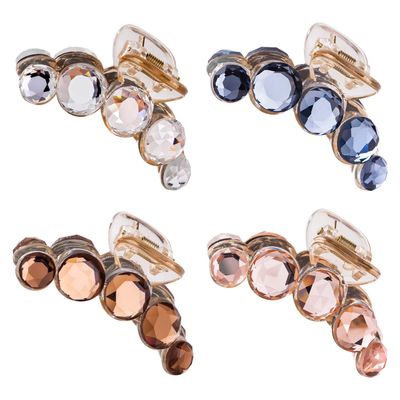 Lawie 4 Pack Clear Gold Blue Brown Crystal Gems Glitter Sparkly Fancy Plastic Octopus Hair Claw Clips Bling Jeweled Jaw Barrettes Hair Grips Clamps Buns Decorative Hair Accessories for Women Girls