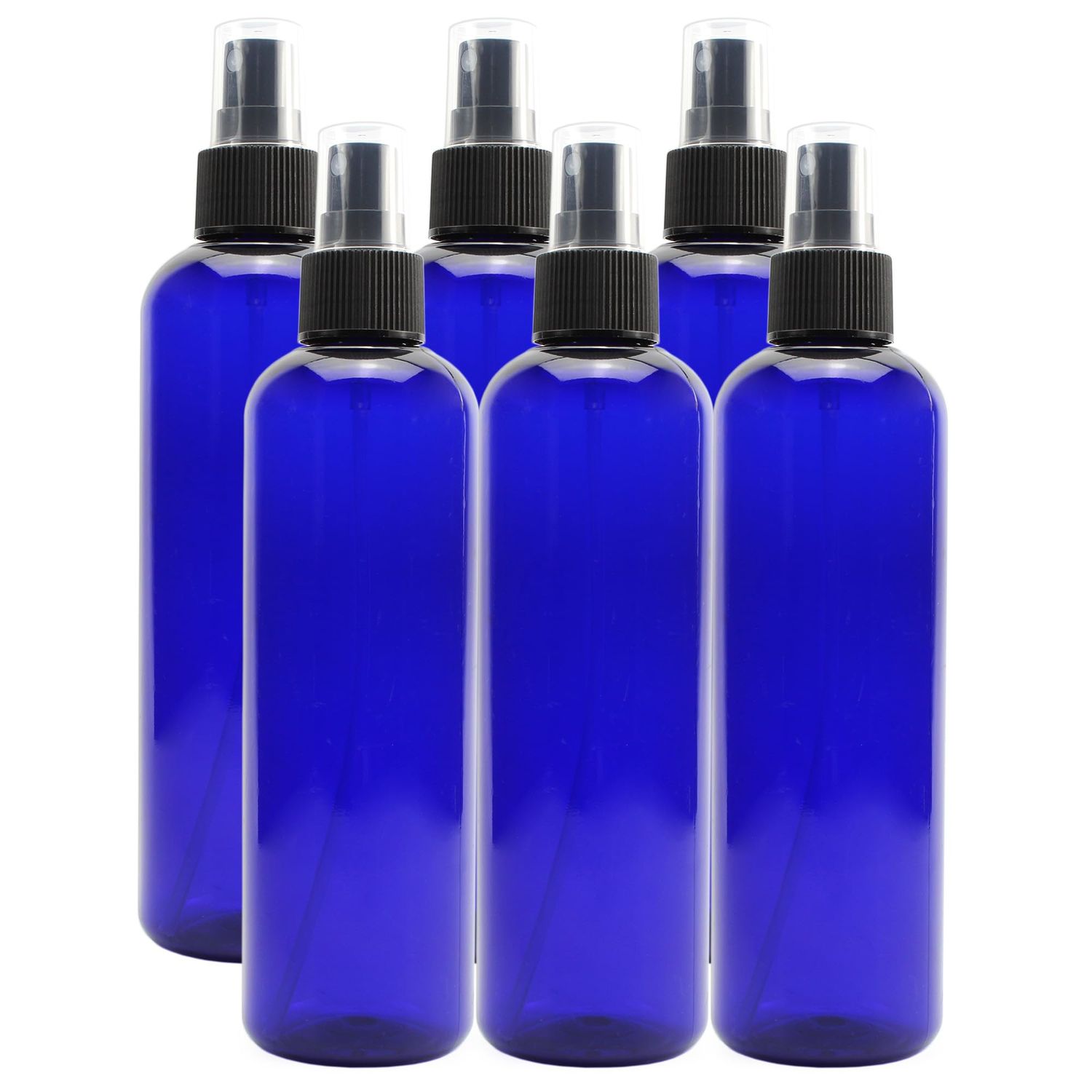 Cornucopia Brands 8oz Cobalt Blue Plastic PET Spray Bottles w/Fine Mist Atomizers (6-pack); for DIY Home Cleaning, Aromatherapy, &amp; Beauty Care