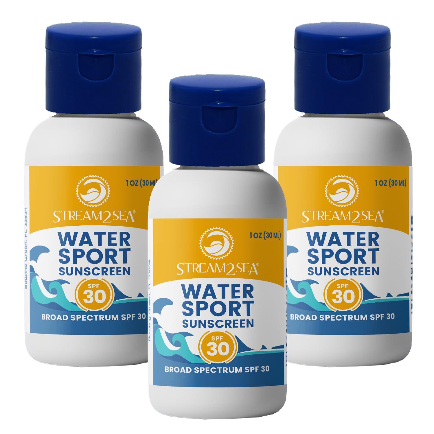 SPF 30 Mineral Sunscreen Biodegradable &amp; Reef Safe | 1 Fl oz Travel Size Pack of 3 | Paraben Free Non Greasy &amp; Moisturizing Mineral Sunscreen For Face and Body Against UVA &amp; UVB by Stream2Sea