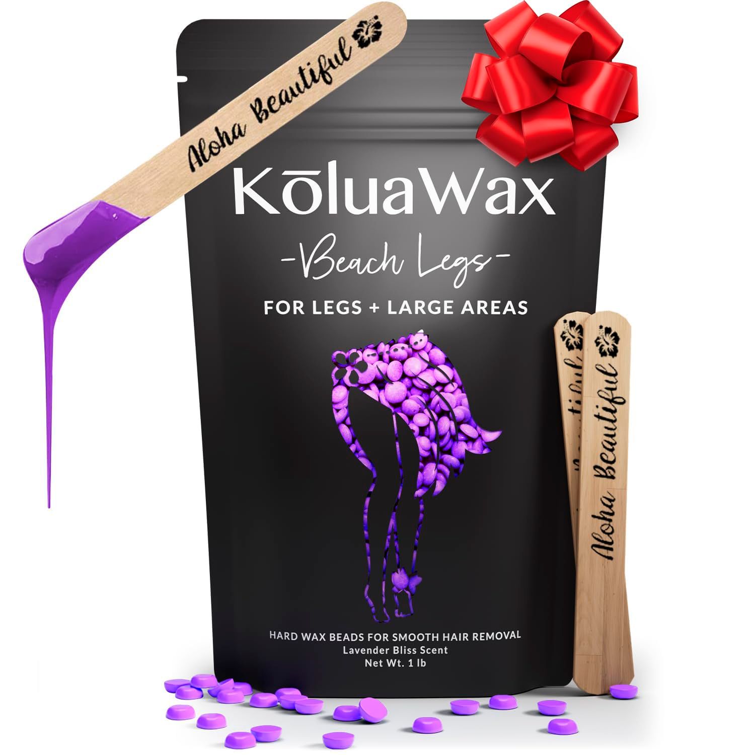 KoluaWax Hard Wax Beads for Hair Removal - Coarse Hair Formula - Face, Brazilian, Underarms, Back Chest, Bikini Waxing - Lavender Bliss, 1lb Refill for Wax Warmers &amp; 10 Large Applicator Sticks