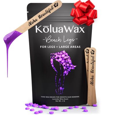 KoluaWax Hard Wax Beads for Hair Removal - Coarse Hair Formula - Face, Brazilian, Underarms, Back Chest, Bikini Waxing - Lavender Bliss, 1lb Refill for Wax Warmers &amp; 10 Large Applicator Sticks