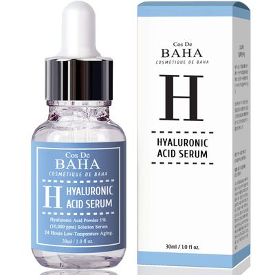 Cos De BAHA Pure Hyaluronic Acid Serum - Moisturizer, Natural Collagen Plumping Booster, Anti Wrinkle Formula, Drop of Youth, Increase Skin Hydration, Korean Skin Care, 1fl-oz