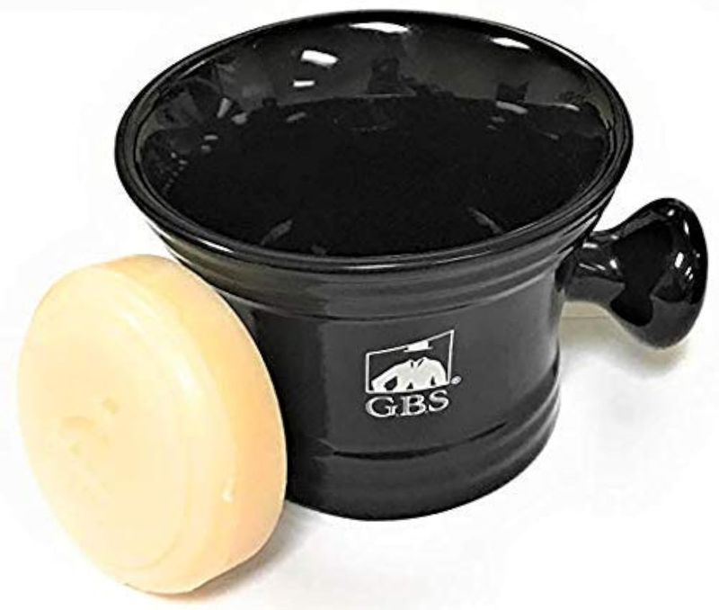 G.B.S Men's Black Ceramic Shaving Soap Bowl and Mug, Knob Handle, 3 Ounces