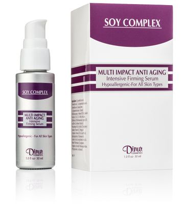 Dinur Cosmetics Soy Complex Multi Impact Anti Aging Firming Serum Reduces Fine Lines &amp; Wrinkles Rehydrates Skin Smoother 1 oz. 30 ml.