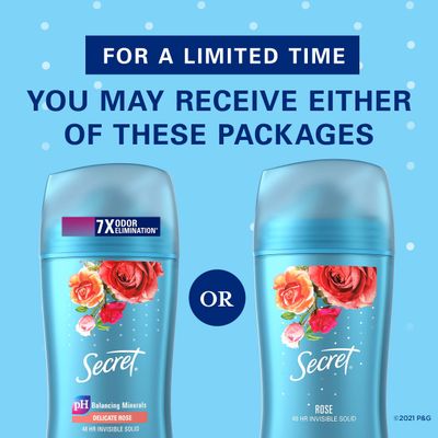 Secret Invisible Solid Antiperspirant and Deodorant, Rose Scent, 2.6 oz