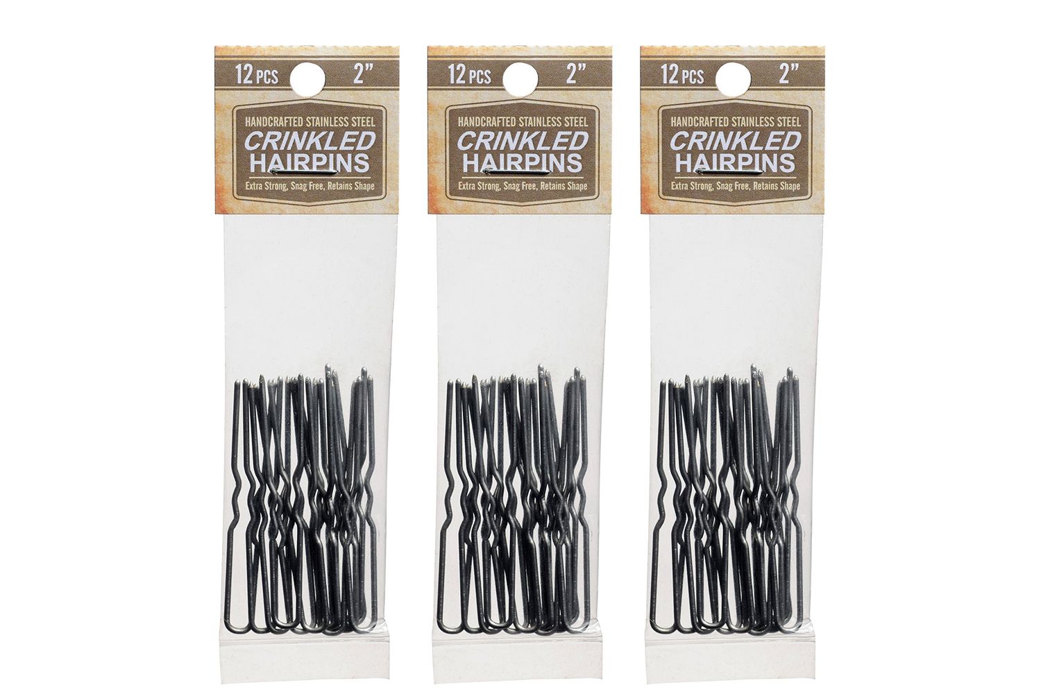 Amish Valley Products Hairpins 36 Count Crinkled Heavy Duty Stainless Steel Handmade Hair Pin Use in place of Hair Clips Barrettes Bobby Pins Snag-less (2 Inch, Stainless Steel)