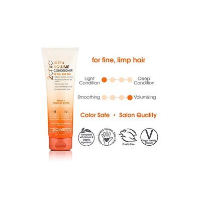 GIOVANNI 2chic Ultra-Volume Conditioner - Daily Volumizing Formula with Papaya &amp; Tangerine Butter, Promotes Weightless Control for Thin Hair, No Parabens, Color Safe - 8.5 oz