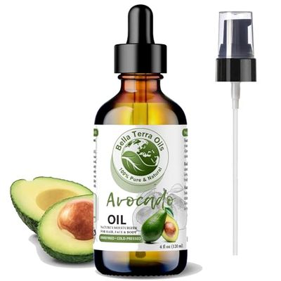 Bella Terra Oils - Avocado Oil 4oz - Pure Essence of Cold-Pressed Avocado, Boosted with Vitamin A, Impeccable for Mixing and Blending