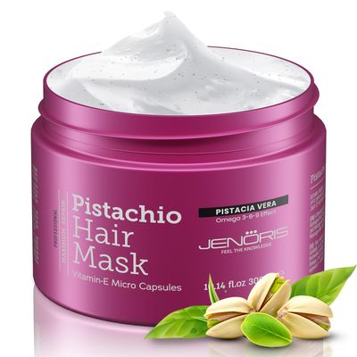 Jenoris Pistachio Hair Mask for Dry Damaged Hair - Deep Conditioning Hair Mask Treatment with Pistachio Oil &amp; Vitamin E, For Color-Treated Hair, For Hair Repair, Paraben &amp; Salt Free, 10.14 Fl Oz