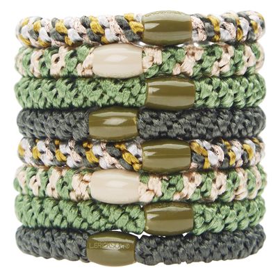 L. Erickson Grab &amp; Go Pony - Cadet - 8 Pack Ponytail Holder Hair Ties - Green Camo Mix