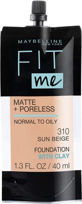 Maybelline New York Fit Me Matte + Poreless Liquid Foundation, Pouch Format, 310 Sun Beige, 1.3 Ounce