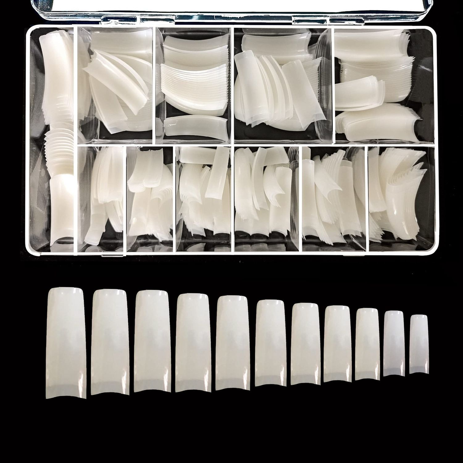 VIVACE Natural Half Moon 550 Acrylic False Fake Gel Nail Tips 11Sizes With Clear Plastic Case for Nail Salon Nail Shop (Natural Half Moon)