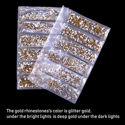 3456 Pcs Crystals Diamond Rhinestones AB Clear Flat Back Round Gems Flatback Glass Crystals Mixed Size Crystals Gems for Crafts Nail Clothes Shoes Makeup Bags Decor, 6 Sizes (Mine Gold)