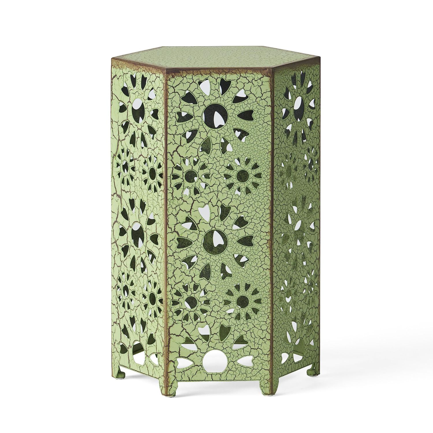 GDFStudio Outdoor 14 Inch Sunburst Iron Side Table (Crackle Green)