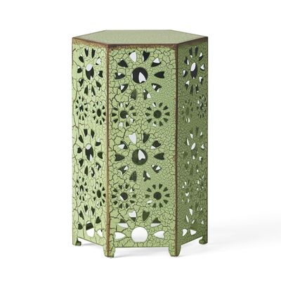 GDFStudio Outdoor 14 Inch Sunburst Iron Side Table (Crackle Green)