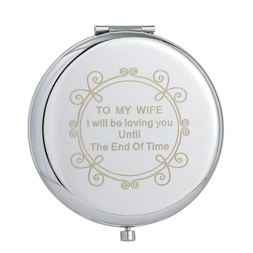 Unique Travel Pocket Mirror Birthday Gifts for Women Wife Girlfriend Daughter Sister Engraved Gift Ideas for Mothers Day Anniversary Valentines (To My Wife(2.6in)), Silver)