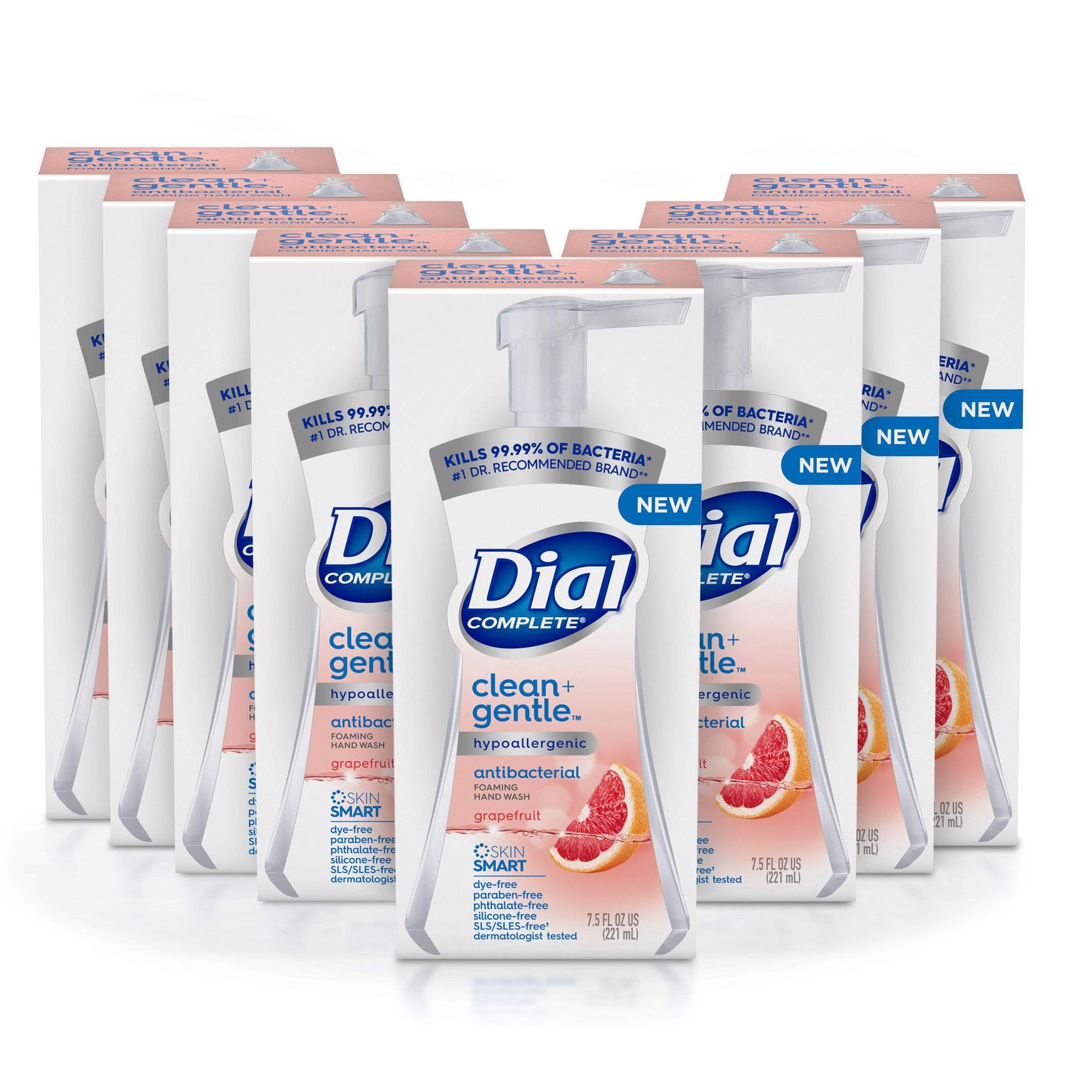 Dial Complete Clean + Gentle Antibacterial Foaming Hand Wash, Grapefruit, 7.5 Fl Oz, 8 Count Case