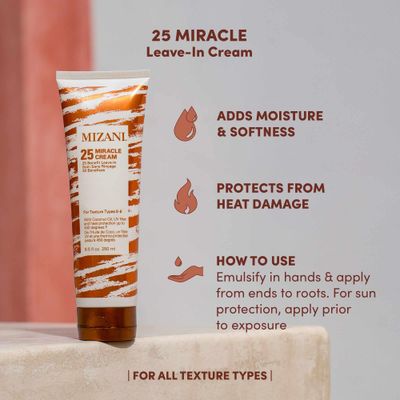 Mizani 25 Miracle Leave-In Cream | Adds Lightweight Moisture &amp; Touchable Softness | Heat Protectant Treatment | With Coconut Oil | For Curly Hair | 8.5 Fl. Oz.