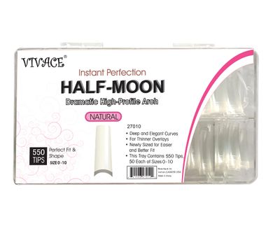 VIVACE Natural Half Moon 550 Acrylic False Fake Gel Nail Tips 11Sizes With Clear Plastic Case for Nail Salon Nail Shop (Natural Half Moon)