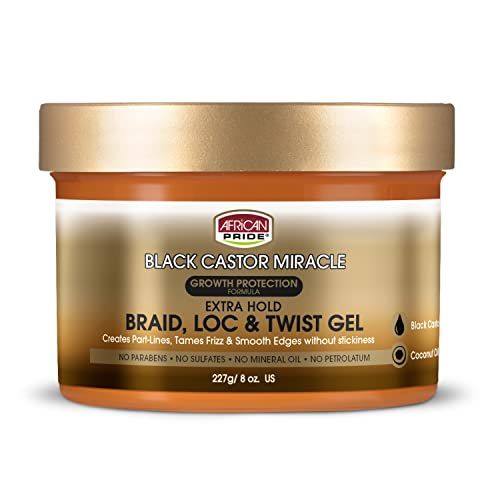 African Pride Black Castor Miracle Extra Hold Braid, Loc, Twist Gel, Tames Frizz &amp; Edges, No Parabens, Sulfates, Mineral Oil or Petrolatum, Contains Black Castor &amp; Coconut Oil