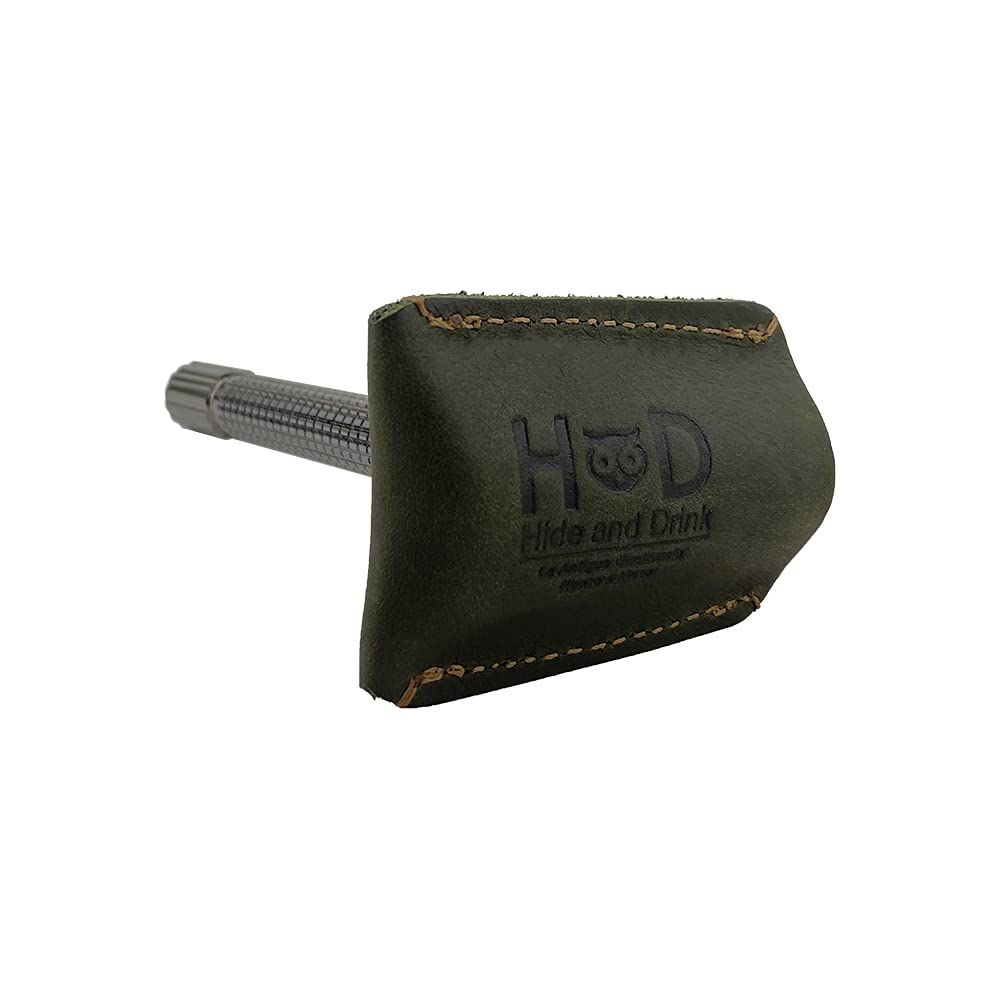 Hide &amp; Drink, Leather Double Edge Safety Razor Head Protective Sheath, Shaving Travel Cover Handmade (Dark Jade)