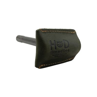 Hide &amp; Drink, Leather Double Edge Safety Razor Head Protective Sheath, Shaving Travel Cover Handmade (Dark Jade)