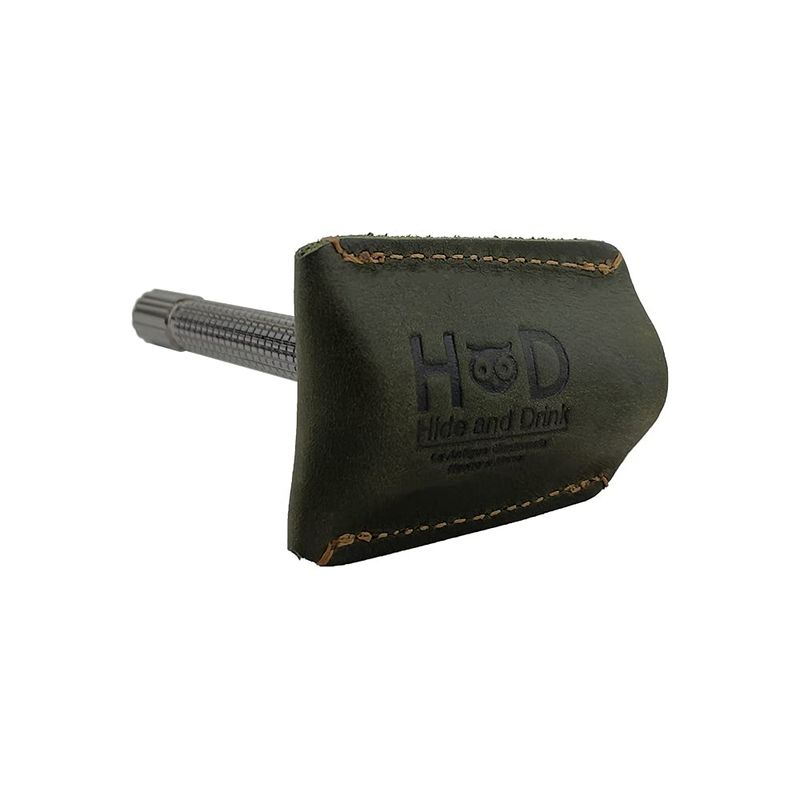 Hide &amp; Drink, Leather Double Edge Safety Razor Head Protective Sheath, Shaving Travel Cover Handmade (Dark Jade)