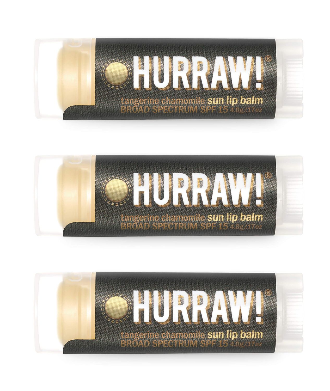 Hurraw! Sun Lip Balm (Zinc Oxide Protection, Broad Spectrum SPF 15, Tangerine, Chamomile), 3 Pack: Organic, Certified Vegan, Gluten Free. Non-GMO, All-Natural. Bee, Shea, Soy &amp; Palm Free. Made in USA