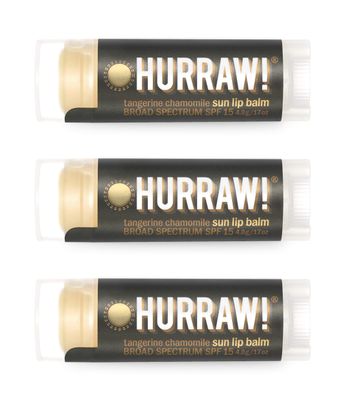 Hurraw! Sun Lip Balm (Zinc Oxide Protection, Broad Spectrum SPF 15, Tangerine, Chamomile), 3 Pack: Organic, Certified Vegan, Gluten Free. Non-GMO, All-Natural. Bee, Shea, Soy &amp; Palm Free. Made in USA