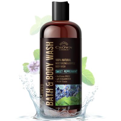 Natural Body Wash for Women, Men &amp; Kids - Peppermint &amp; Lavender - 12oz pH 5.5-Best pH Balance-Liquid Soap for All Skin Types-Moisturizing Sulfate &amp; Chemical Free Shower / Bath Liquid Gel (1 PK)