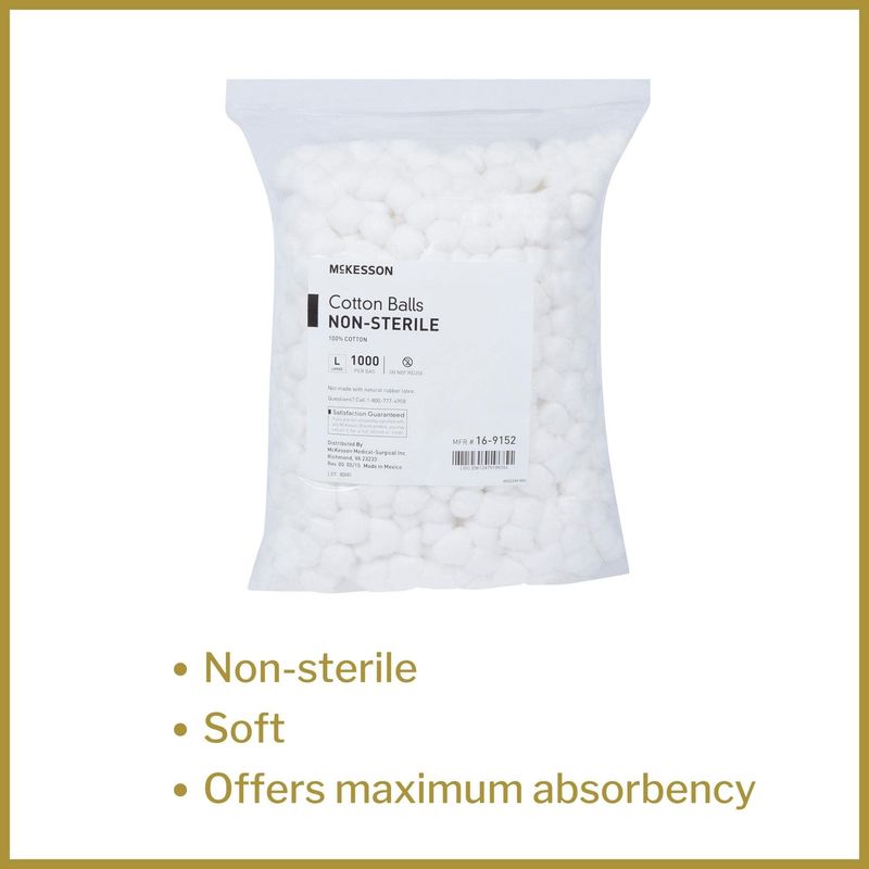 McKesson Cotton Balls [1000 Count] Bulk, 100% Pure Cotton Balls for Face, Nail Polish Remover, Makeup, Large Jumbo Size