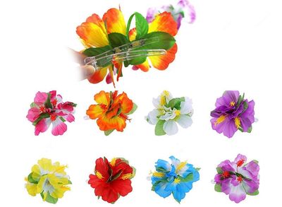 ALIMITOPIA Hawaiian Flower Hair Clip, 8pcs, Medium Size, Fabric Artificial Tropical Flower Hairpin Barrette, Hair Accessories for Luau Beach Party, Unisex