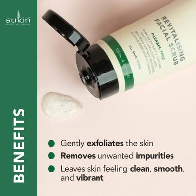 Sukin Organics Revitalizing Face Scrub, Hydrating Cream-Based Facial Exfoliator with Bamboo Extract &amp; Walnut Shell Exfoliant, Cleansing &amp; Soothing, Normal to Dry Skin Types, Paraben Free, 4.23 Fl Oz