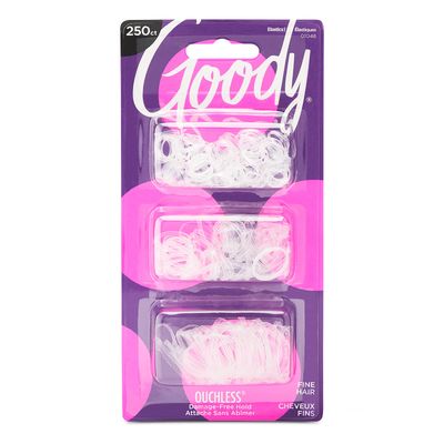 Goody Ouchless Polyband Hair Ties - 250 Ct, Clear, Latex Hair Bands for Women&#39;s Hair, Easy Glide, Ultra-Strong Hold Hair Accessories for Women &amp; Men, Secure Hold Ridge Design, All Hair Types