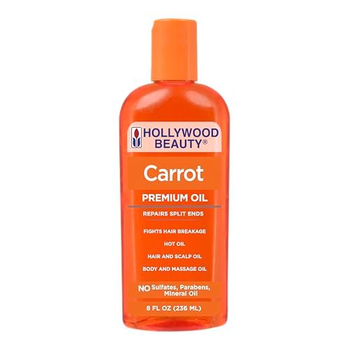 Hollywood Beauty Carrot Hair Oil, 8oz Bottle, Hair, Scalp, Skin, Nail, &amp; Massage Oil, Helps Repair Damaged Hair &amp; Skin, Can be Used as a Hot Oil Treatment