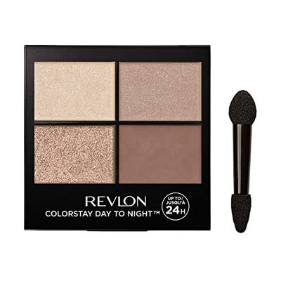 Revlon ColorStay Day to Night Eyeshadow Quad, Longwear Shadow Palette with Transitional Shades and Buttery Soft Feel, Crease &amp; Smudge Proof, 500 Addictive, 0.16 Oz