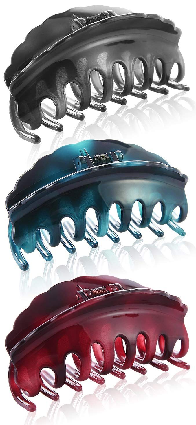 Fashion &amp; Lifestyle 3 Pack 4-inch Large Hair Claws Jaw Clips for Women and Girls - Pretty Strong Clamp Non-Slip Barrettes Hair Updo Grips Bath Accessories for Thick Hair