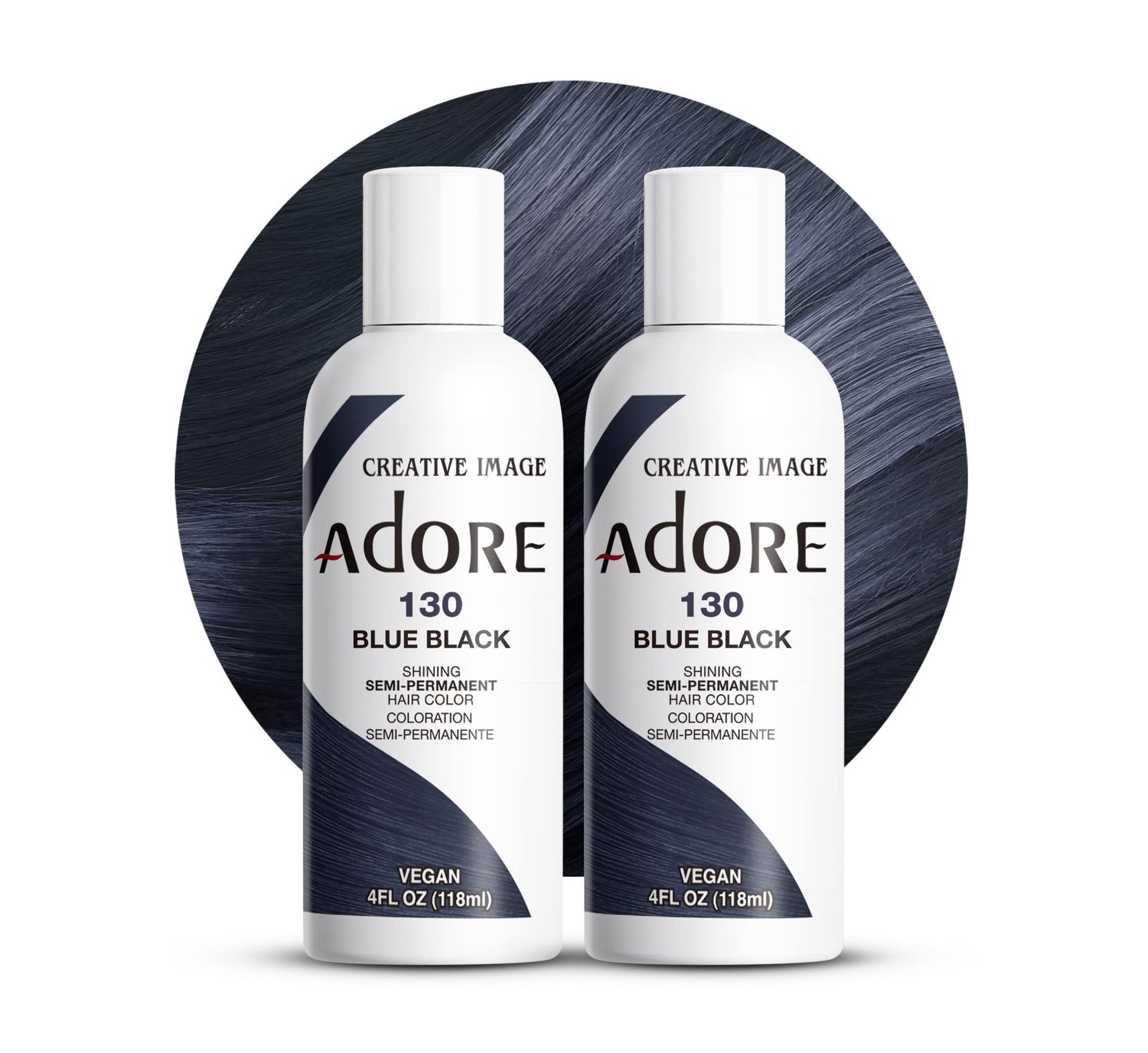 Adore Semi Permanent Hair Color - Vegan and Cruelty-Free Blue Hair Dye - 4 Fl Oz - 130 Blue Black (Pack of 2)