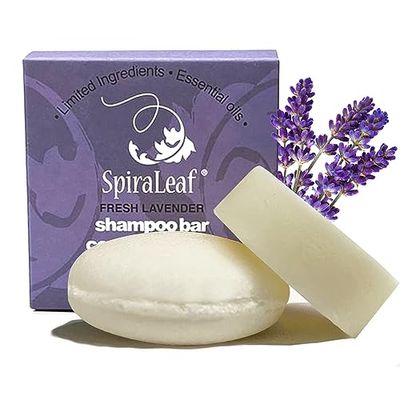 SpiraLeaf Shampoo Bar &amp; Conditioner Bar Set, FRESH LAVENDER Pure Essential Oils, Light Scent, Limited Ingredients, Concentrated Formula, Made USA, Zero Waste, Color-Fragrance Free, Travel Ready
