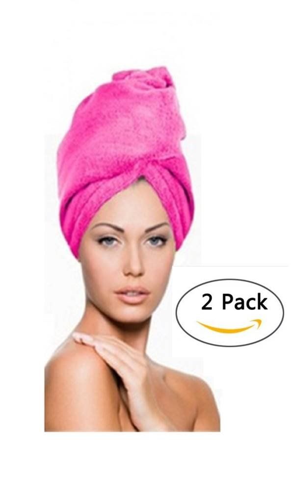 iLett 2 PACK OF Microfiber Hair Towel Intense Pink with 300g (11oz) thikness