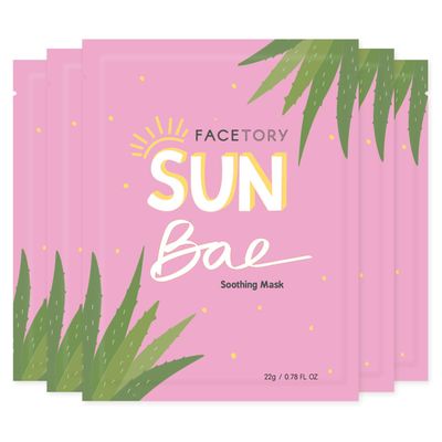 FACETORY K Beauty Face Mask Skin Care - SUN BAE SOOTHING Sheet Mask with Aloe &amp; Shea Butter | After Sun Care, Soothe &amp; Restore (5 Pack)