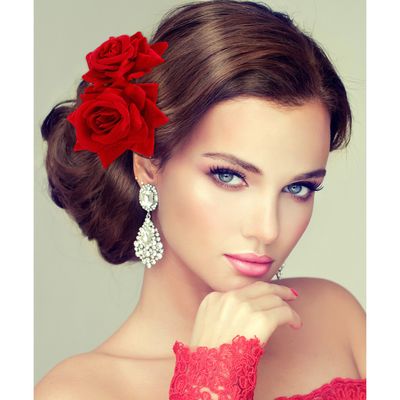 2 Pack Rose Flower Hair Clip, Women Wedding Hair Accessories, Flamenco Dancer (Red)