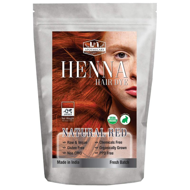L&amp;I Apothecary Organic Natural RED Henna Hair Dye - USDA Certified Organic, All Natural Plant-based, Gluten Free, Cruelty Free Hair Color for Natural Hair Conditioning