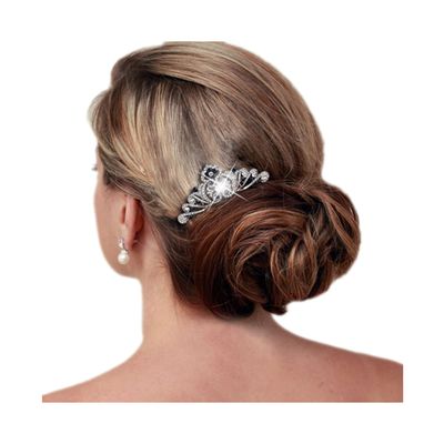 EVER FAITH Wedding Hair Accessories Blue Crystal Cream Simulated Pearl Vintage 1920s Flower Wave Bridal Side Comb for Bride Bridesmaids